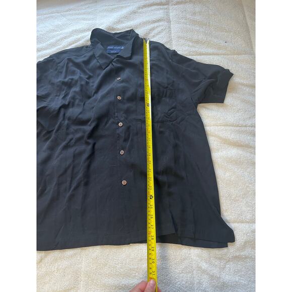 Grant Thomas Pure Silk SHORT SLEEVE BUTTON UP SHIRT Black XL - Picture 3 of 4